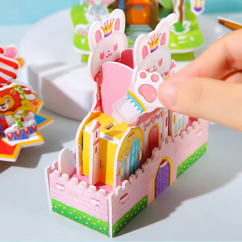 12/48Pc Cartoon 3D House Building Model Paper Jigsaw Puzzle Educational Toys for Kids Birthday Party Favors Kindergarten Rewards